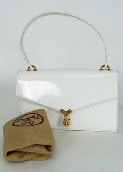 Vintage Hermès Sac Cordelière White Patent Leather Envelope Handbag- 25 cm, 1951