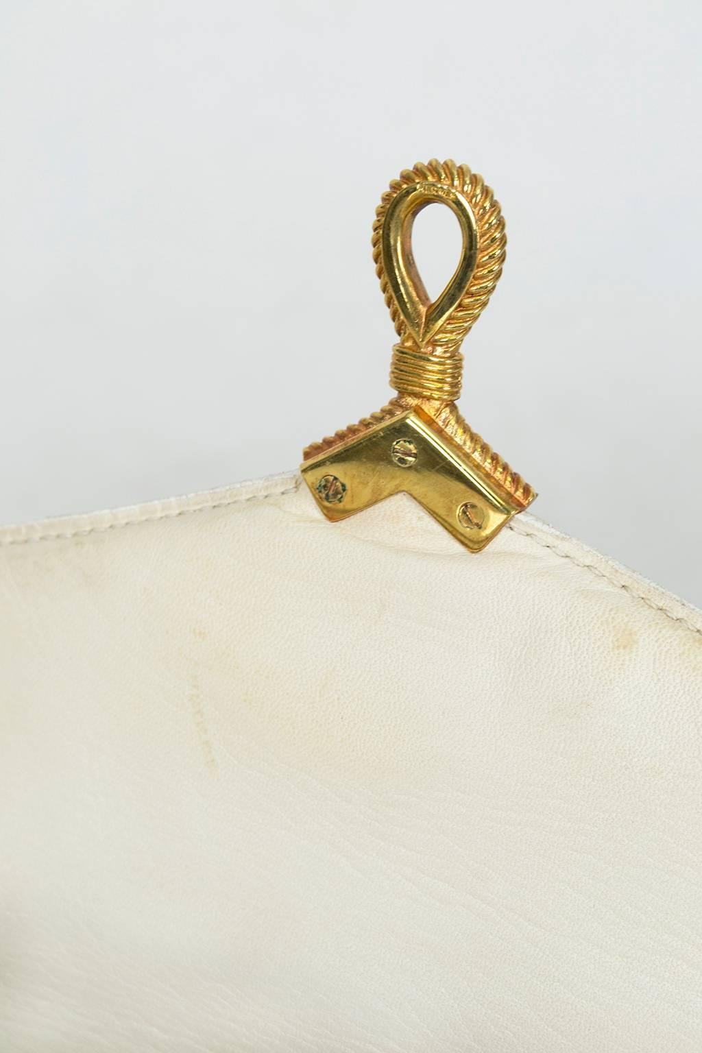 Vintage Hermès Sac Cordelière White Patent Leather Envelope Handbag- 25 cm, 1951 For Sale 1