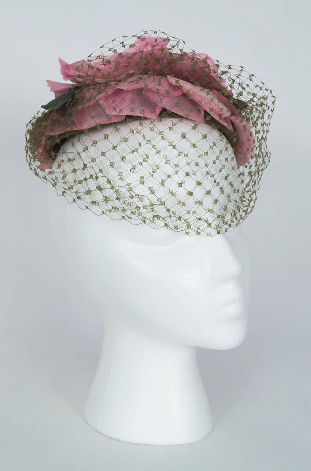 Gray Gilbert Orcel Rose Petal Cocktail Hat with Veil, 1950s