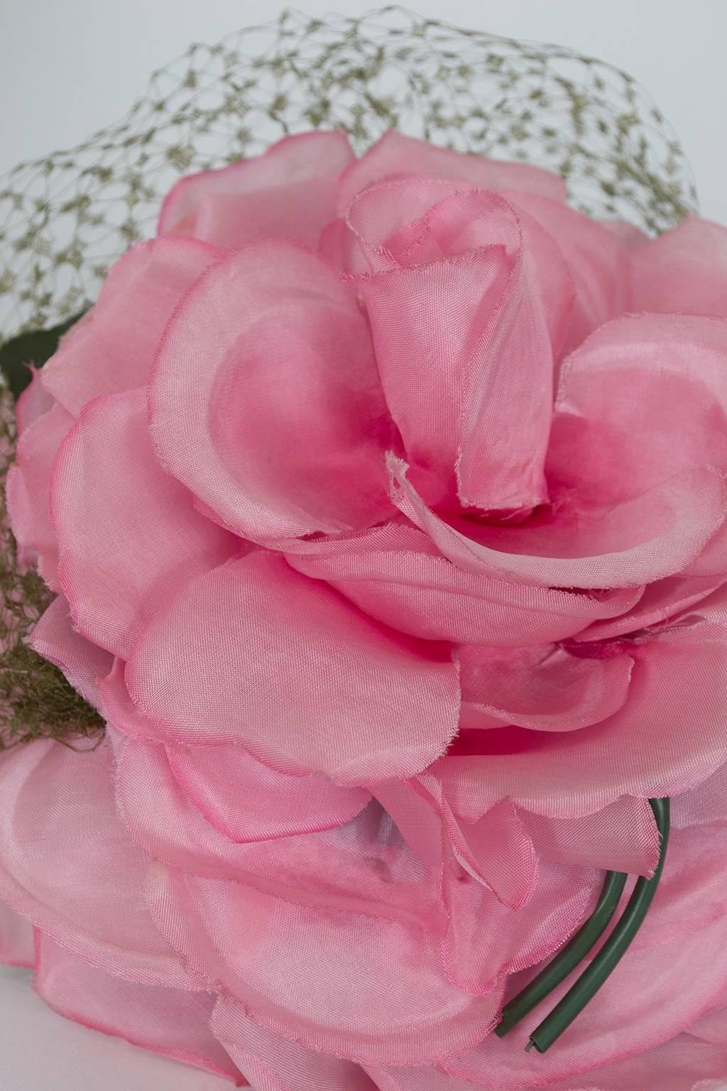 Women's Gilbert Orcel Rose Petal Cocktail Hat with Veil, 1950s