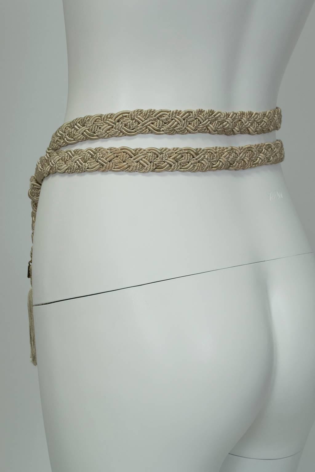 Brown Yves Saint Laurent YSL Woven Silk Rope Tassel Belt, 1970s