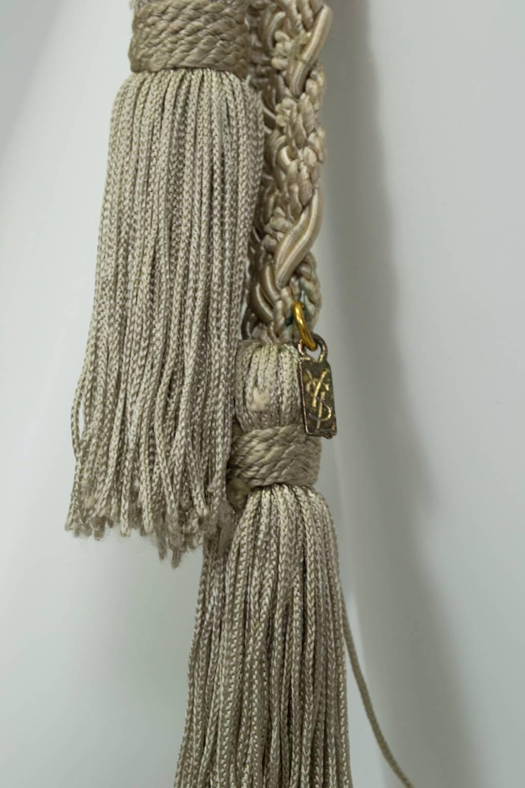 Women's or Men's Yves Saint Laurent YSL Woven Silk Rope Tassel Belt, 1970s