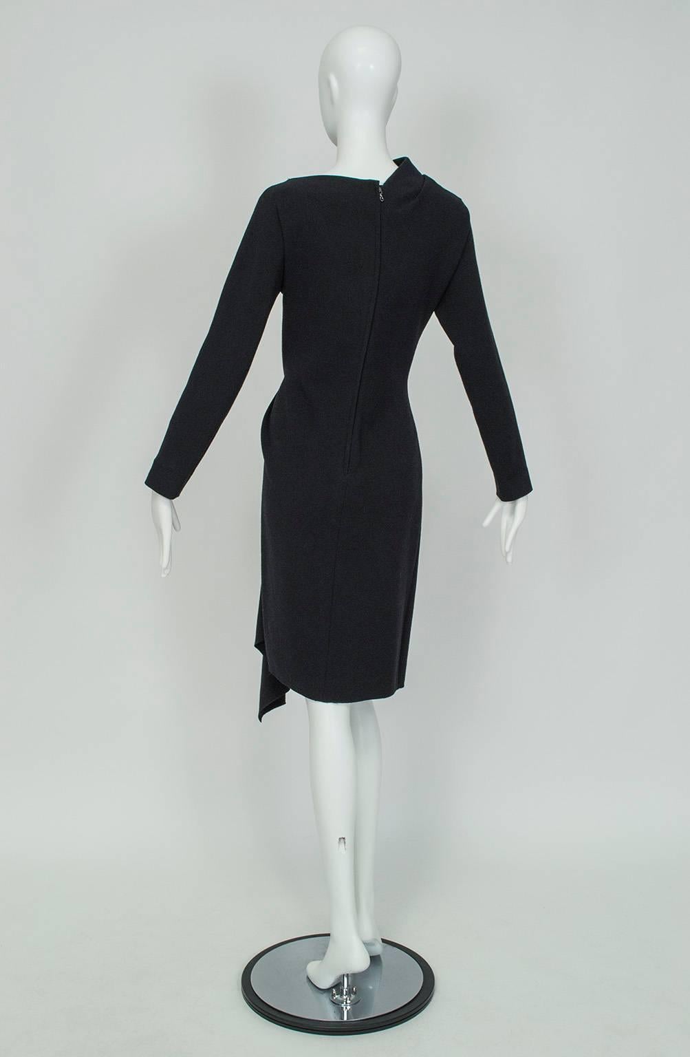 Black Alber Elbaz for Lanvin Draped Asymmetrical Cocktail Dress, 2012