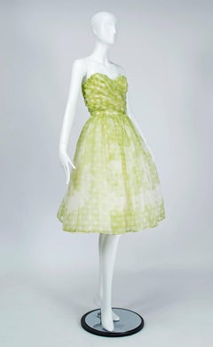 Convertible Lime Exploded Gingham Bouffant Party Dress - Small, 1950s