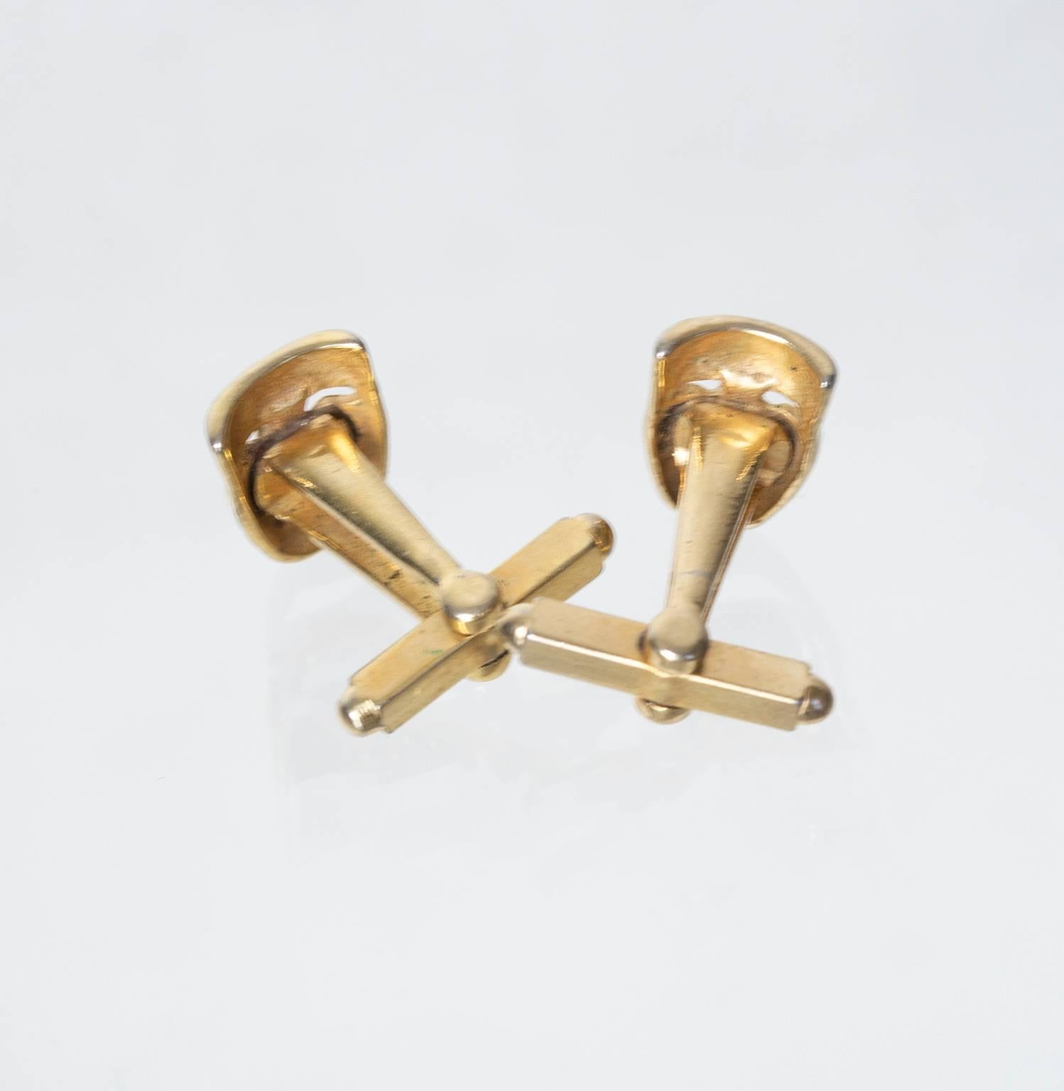 Men's Vintage Gold Comedy and Tragedy Theater Mask Cuff Links, 1960s 1
