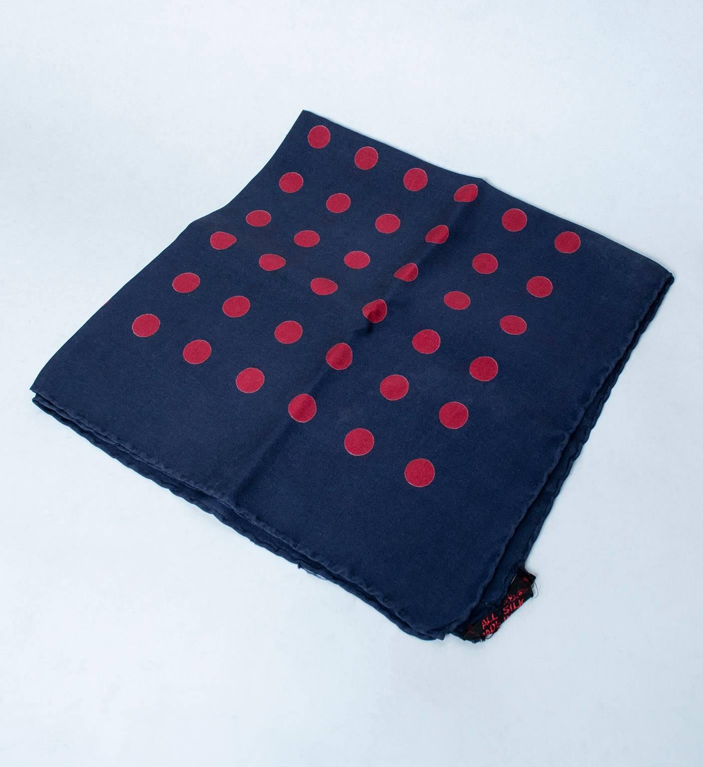 Playful, preppy and nautical, this sumptuous pocket square will leave you feeling like you’ve spent a day at the Yacht Club even if it’s only Wednesday. Just the right shade of crimson against a deep navy ground.

Italian silk pocket square;