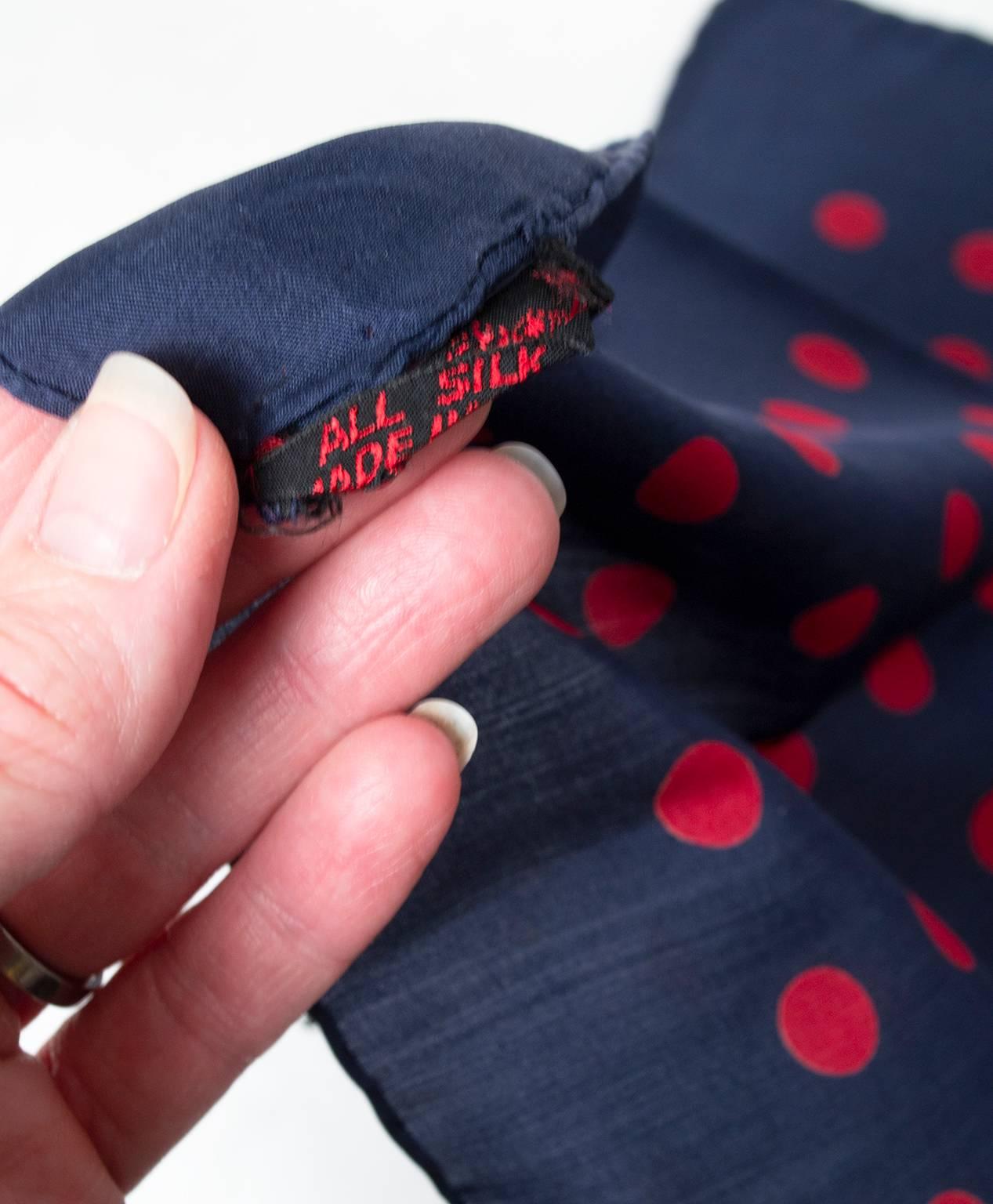 Men's Navy and Red Polka Dot Italian Silk Pocket Square Scarf - 17