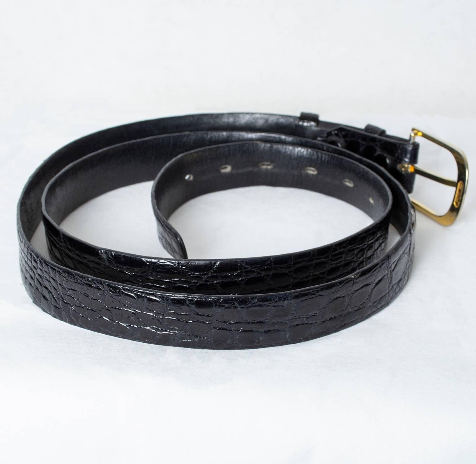 Men's Black Spanish Alligator Belt with Removable Buckle, 1970s In Good Condition In Tucson, AZ