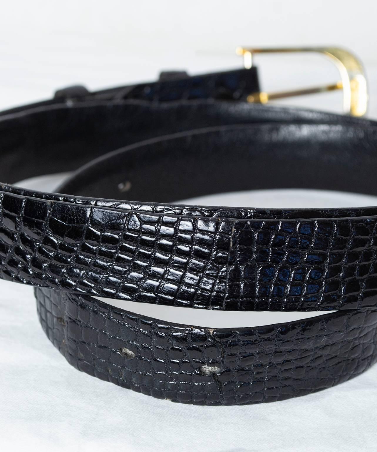 Men's Black Spanish Alligator Belt with Removable Buckle, 1970s 1