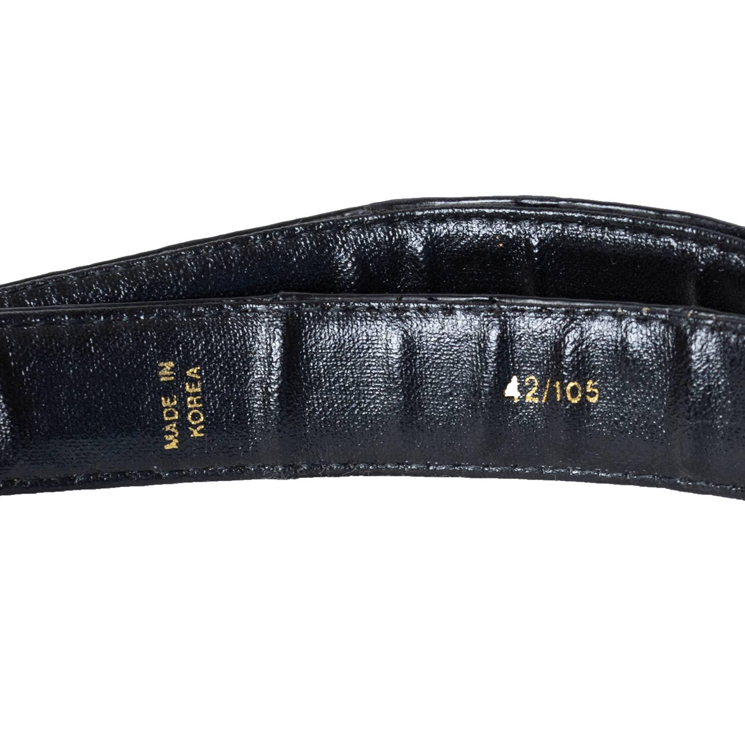 Men's Black Eelskin Leather Belt with Goldtone Buckle - US 40, 1980s For Sale 2