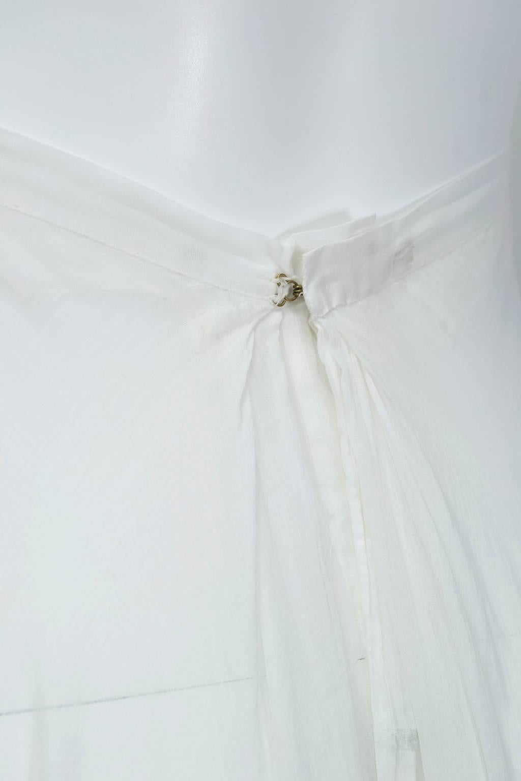 Victorian White Batiste Bustle Petticoat Wedding Skirt with Train - XS, 1890s 3