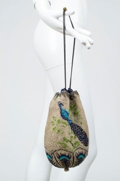 Art Deco Pavé Czech Glass Peacock Beggar's Purse, 1920s