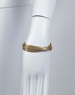 Signed Les Bernard Brushed Gold Seven-Chain Disco Snake Bracelet, 1970s