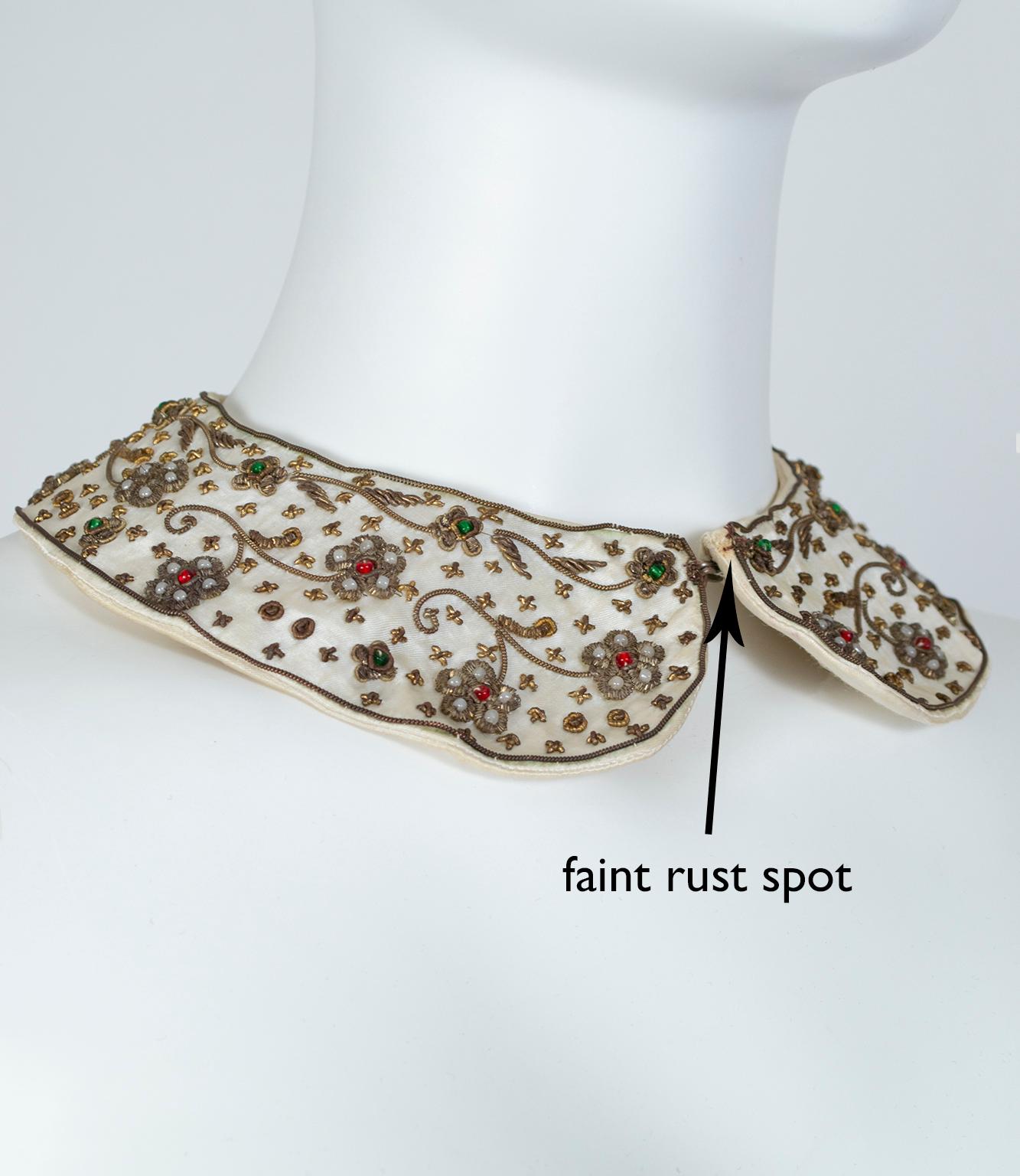 Zardozi Embroidered Wire and Satin Peter Pan Collar, 1950s In Good Condition In Tucson, AZ