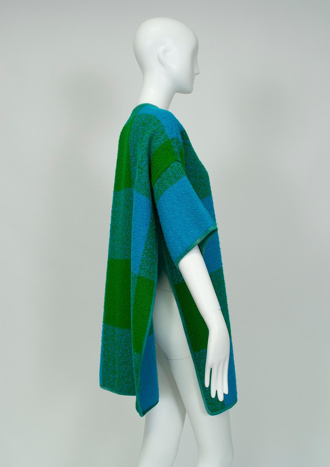 Blue Bonnie Cashin Plaid Bouclé Blanket Coat, 1960s