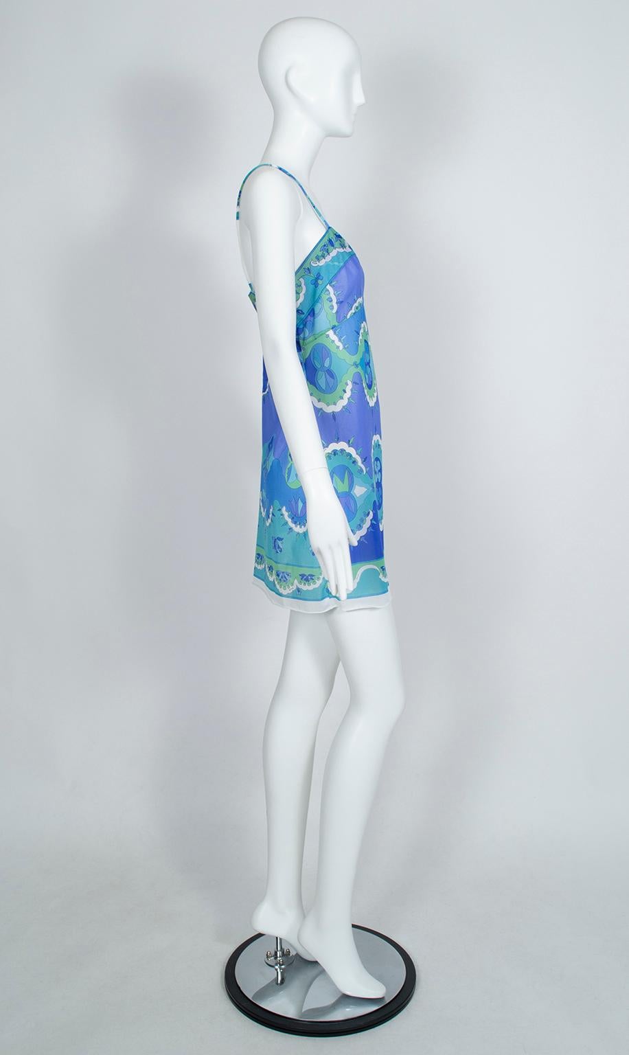 Emilio Pucci Formfit Rogers Blue Palette Negligée Slip Mini Dress - Small, 1960s In Excellent Condition In Tucson, AZ