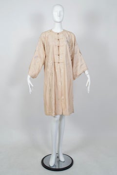 Blush Edwardian *Larger Size* Padded Canton Silk Embroidered Robe - O/S, 1900s