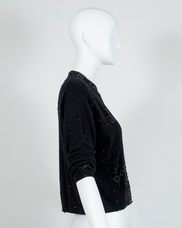Black Bead and Sequin Sweater Girl Cardigan Hong Kong, 1950s For Sale