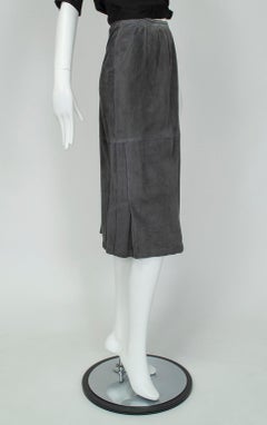 Minimalist Gianfranco Ferré Charcoal Gray Suede Midi Trumpet Skirt - S, 1980s