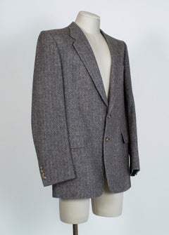 Men’s Christian Dior 2-Button Gray-Blue Herringbone Sport Jacket- 42-44 L, 1970s