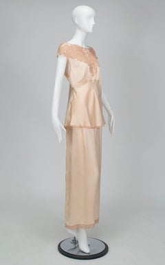 Charmeuse Plunge-Back Palazzo Pajama Loungewear Set, 1940s