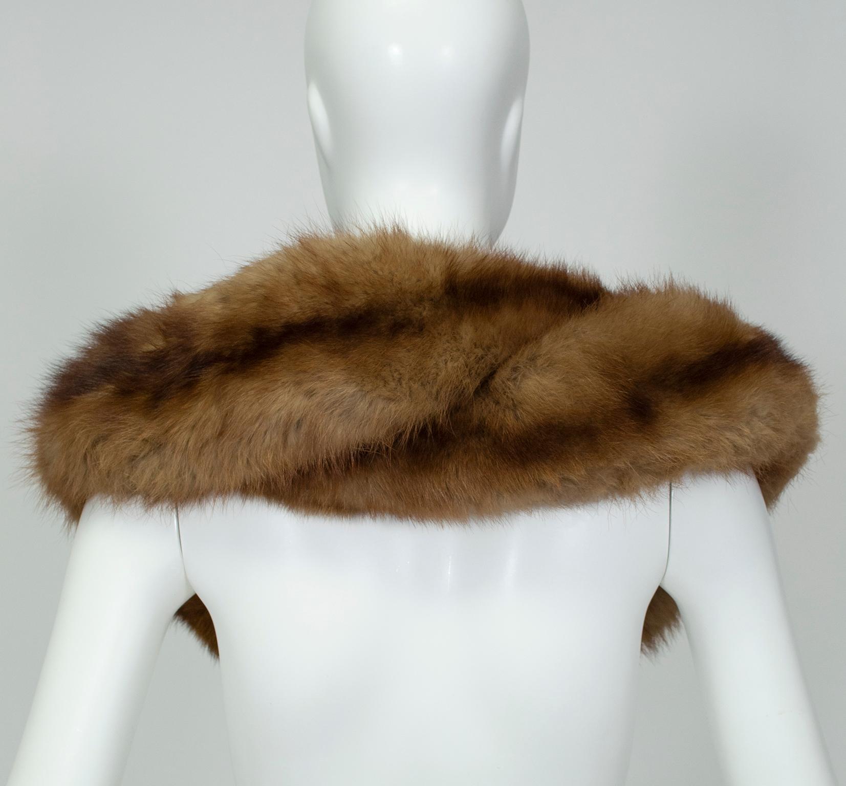Gray Cognac Ombré Braided Fox Fur Shoulder Cowl Stole - O/S, 1950s For Sale