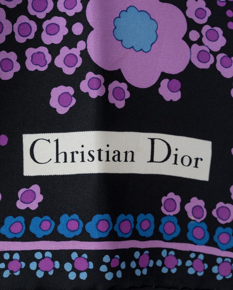 Christian Dior Pop Art Floral Silk Foulard Scarf, 1960s For Sale at 1stDibs