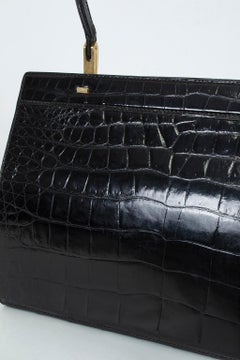 Black Gloss Alligator House of Grimaldi Saks Handbag and Mirror, France - 1960s