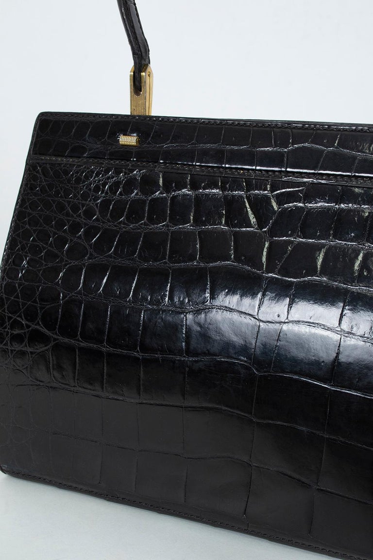 House of Grimaldi Black Gloss Alligator Handbag with Mirror, 1960s For Sale  at 1stDibs | grimaldi handbags, house of grimaldi