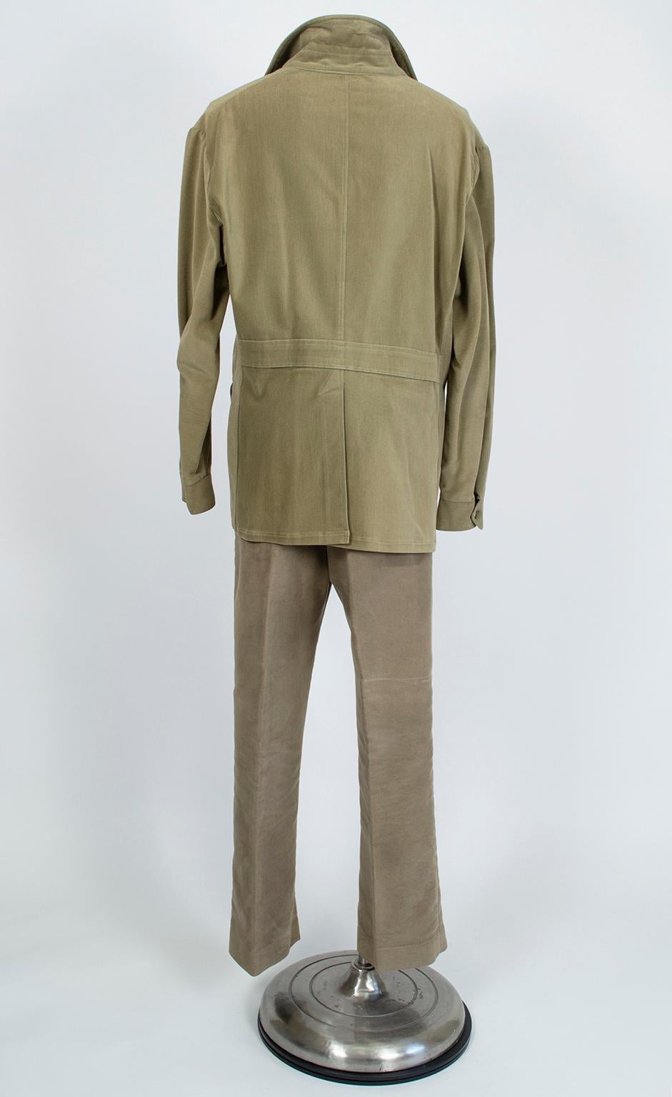 Ensemble veste et pantalon de chasse Norfolk en cuir de mouton kaki britannique pour homme - XL, années 1960 en vente 1