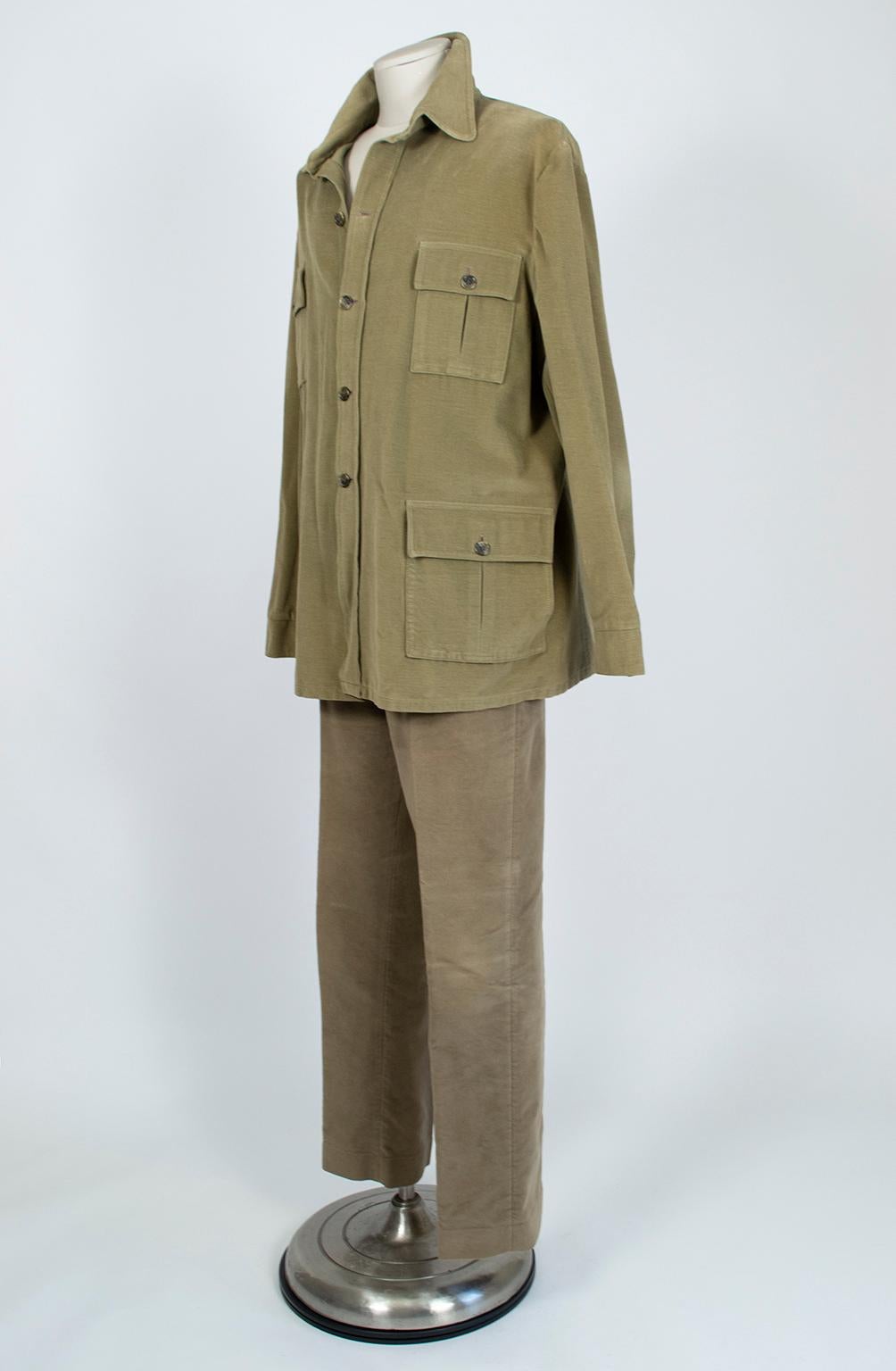 Herren-Set aus britischem Khaki- Moleskin Norfolk Jagdjacke und Hose - XL, 1960er Jahre im Zustand „Gut“ im Angebot in Tucson, AZ