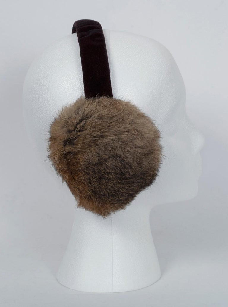 Plush Taupe Fox Fur Earmuffs with Brown Velvet Headband One Size, 1960s at 1stDibs downy fur