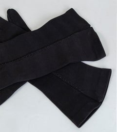 Black Beaded Doeskin Velvet Notched Evening Forearm Gloves - S, 1950s