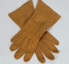 Gants de selle évasés à trois pointes en daim marron, France, Taille S, années 1960