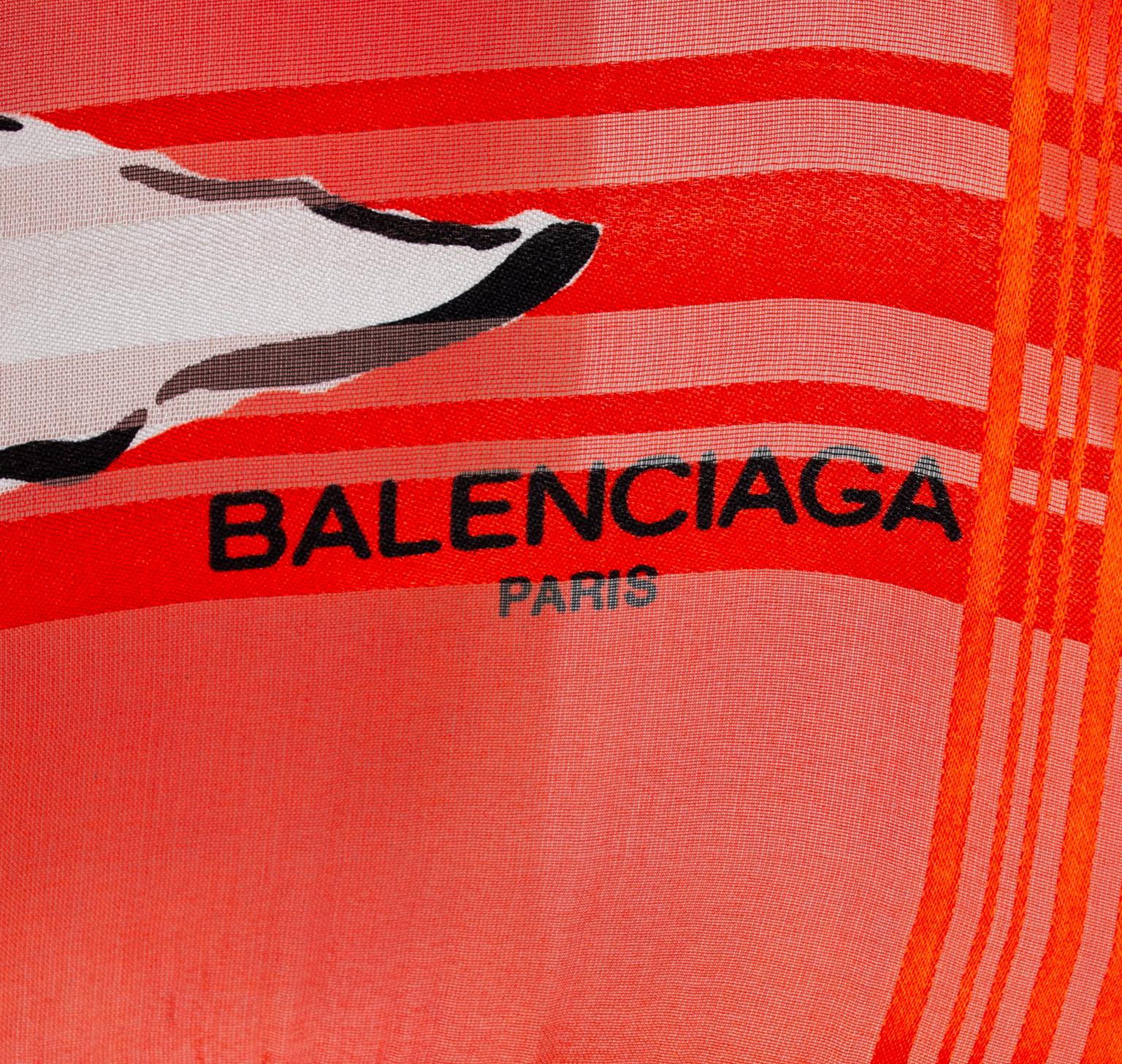Vintage Balenciaga Red Silk Jacquard Hibiscus Foulard Scarf, 1980s In Excellent Condition In Tucson, AZ