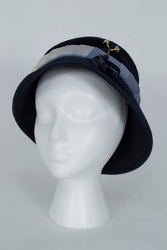 Navy 2-Tone Doeskin Bucket Hat with Silk Ombré Band, France - Small, 1950s