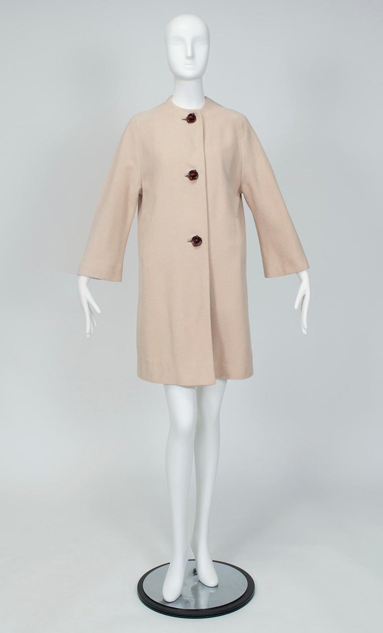 Collarless Taupe Cashmere A-Line Stroller Coat with Bakelite Buttons- S ...
