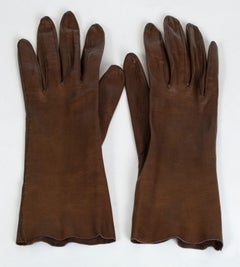Guanti da abito in pelle di capretto color cioccolato, anni '50