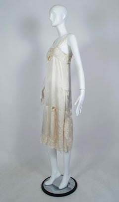 Edwardian Trousseau Ivory Charmeuse and Lace Tabard Chemisette Negligée-XS, 1924