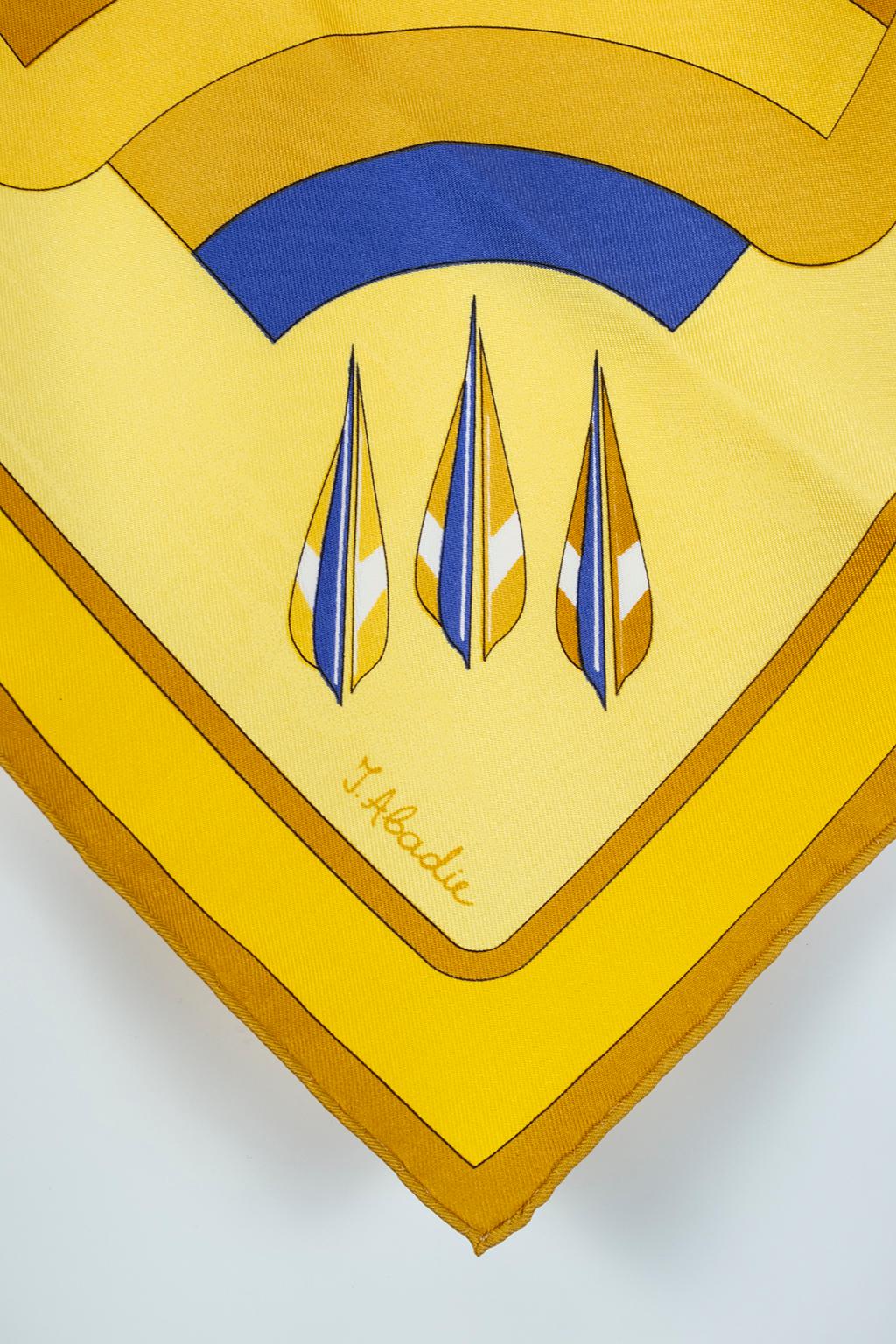 Hermès Yellow and French Blue Bullseye “Arcs en Ciel” Scarf – Julia Abadie, 1980 3