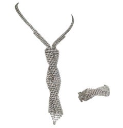 Art Deco Crystal Paste Drop Necklace and Bracelet Suite - Original Tags, 1950s