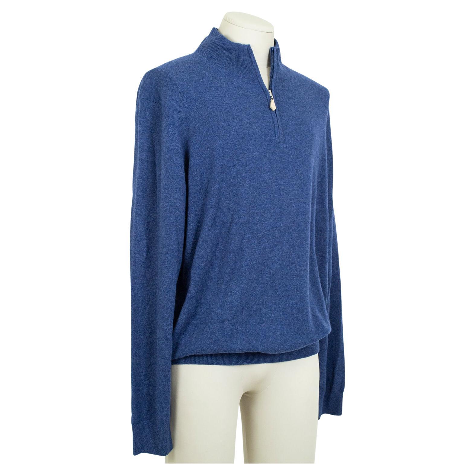 New *Large Size* Men's Neiman Marcus Blue Cashmere Half-Zip Sweater - XXL, 2019