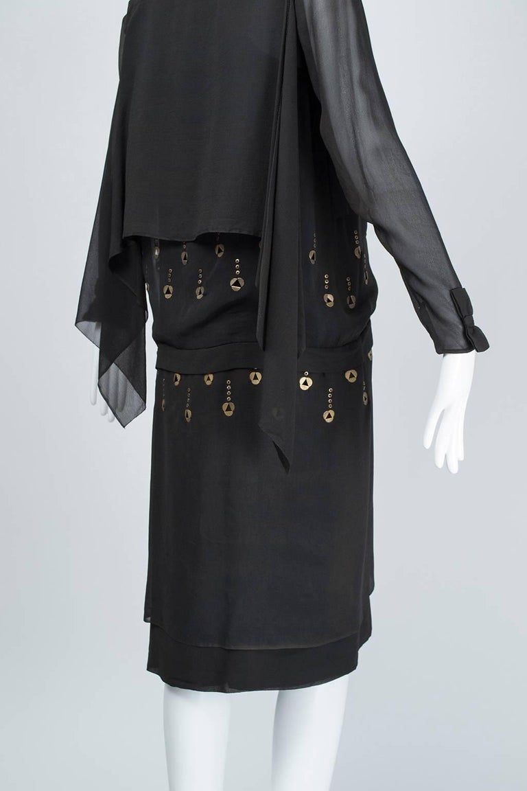 Black Bespoke Egyptian Revival Blouson Dress with Metal Eyelets - S ...