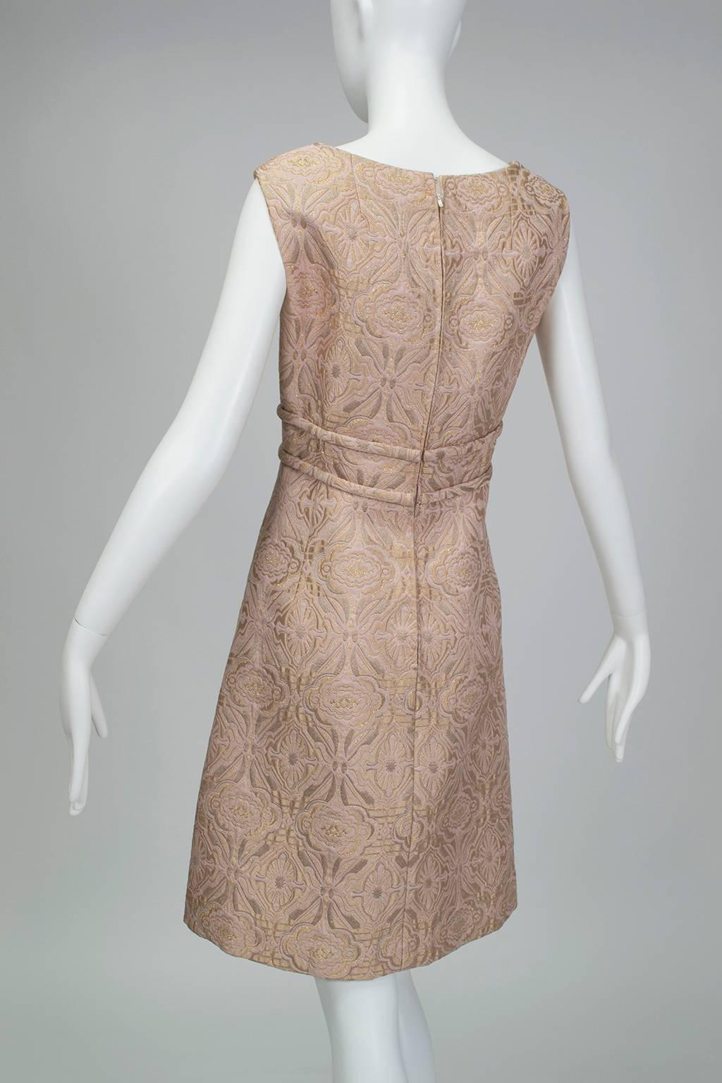 Pink and Gold Jacquard A-Line Dress and Coat Set - Jacome Estate, 1960s 1