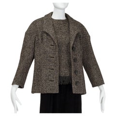 Used James Galanos Brown Tweed Jacket w Matching Sleeveless Fringe Top - M, 1980s