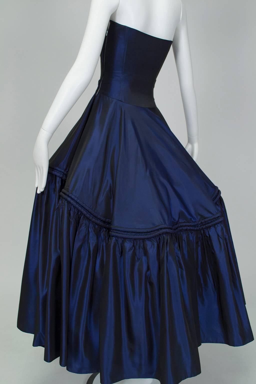 Sapphire Silk Mother Ginger Halter Ball Gown w Pannier Hoop Skirt - XXS, 1950s For Sale 2