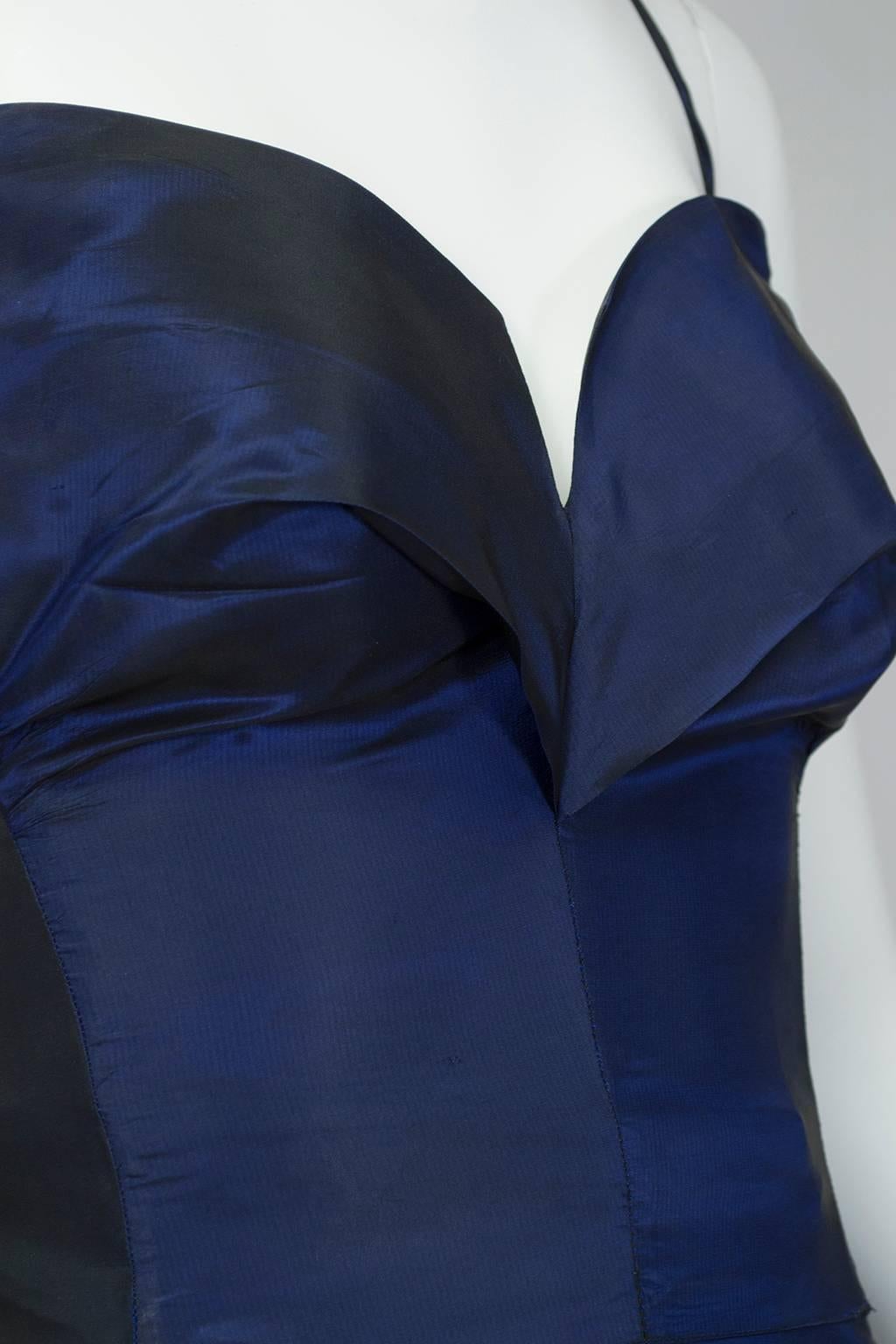 Sapphire Silk Mother Ginger Halter Ball Gown w Pannier Hoop Skirt - XXS, 1950s For Sale 1