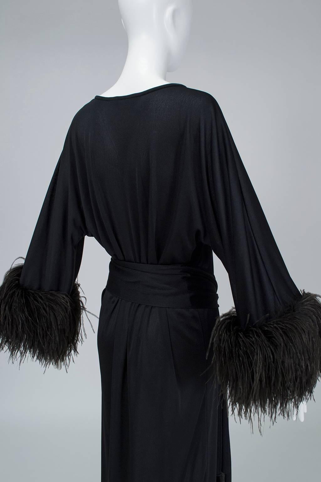 Women's Mr. Blackwell Black Ostrich Feather Cuff Midi Dress, 1960s