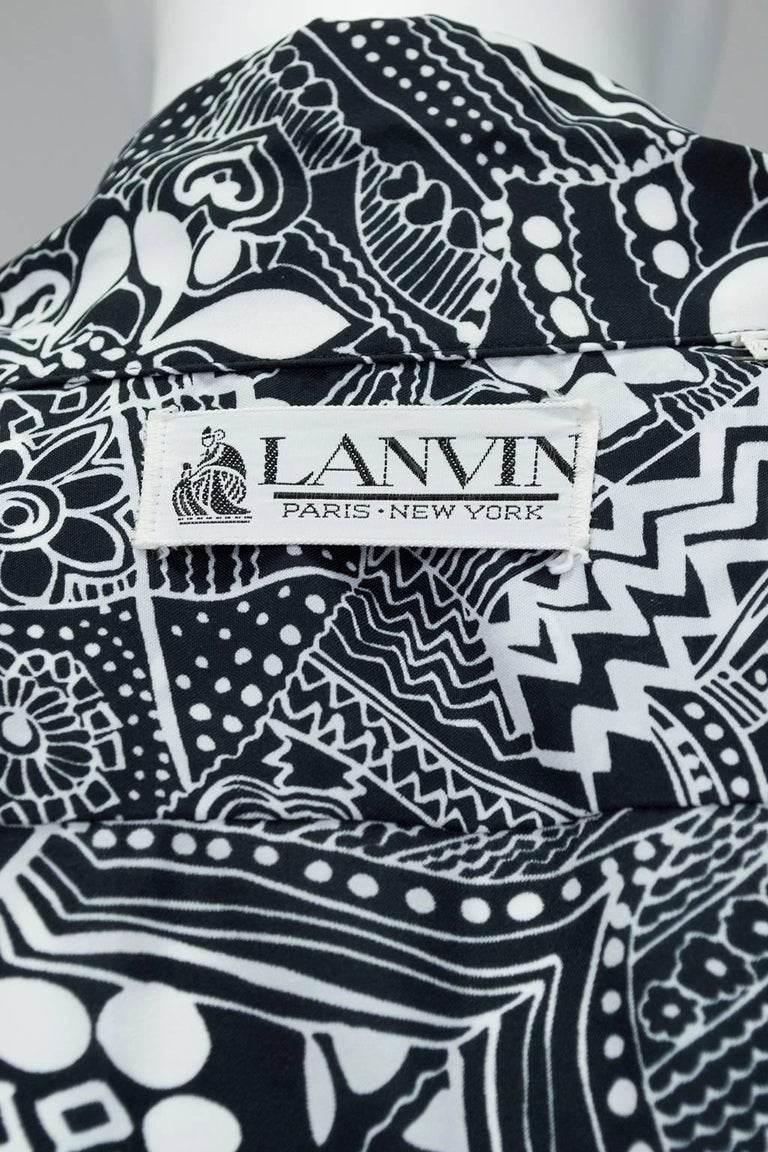 Lanvin Black and White Graphic Print ¾ Sleeve Shirtwaist Dress - M-L, 1970s For Sale 2