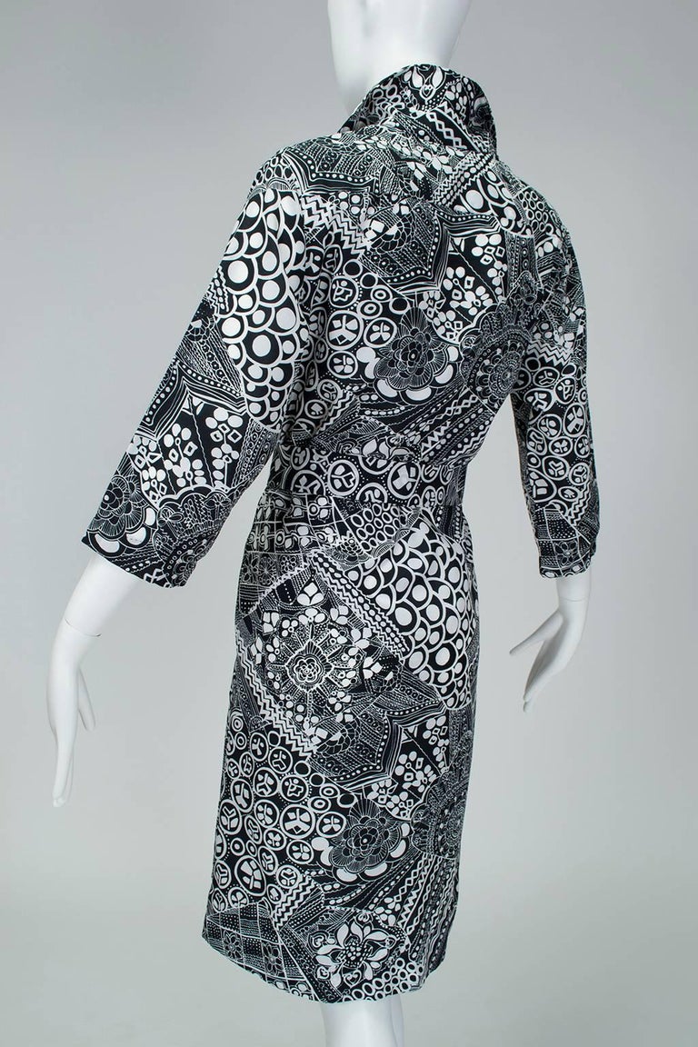 Lanvin Black and White Graphic Print ¾ Sleeve Shirtwaist Dress - M-L, 1970s For Sale 1